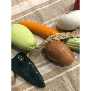 Vintage Hanging Ceramic Eleven Vegetable Bunch  Jute Rope - Cute Kitchen Décor